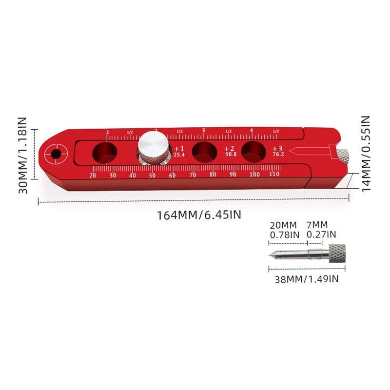 JCFANTS 165mm Woodworking Compass Scriber, Woodworking Scribe Gauge, Adjustable Metric Arc Drawing Ruler Scribing Circle Ruler Marking Gauge Circle Marking Tool (Red) - Image 2